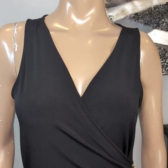 Michael Kors Asymmetric Midi Dress Gold Zipper Sleeveless Black Size Medium - Picture 3 of 12